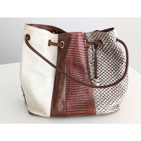 Brahmin Shoulder Bag Trina Brown Sahara Leather Bucket Drawstring - Picture 2 of 10